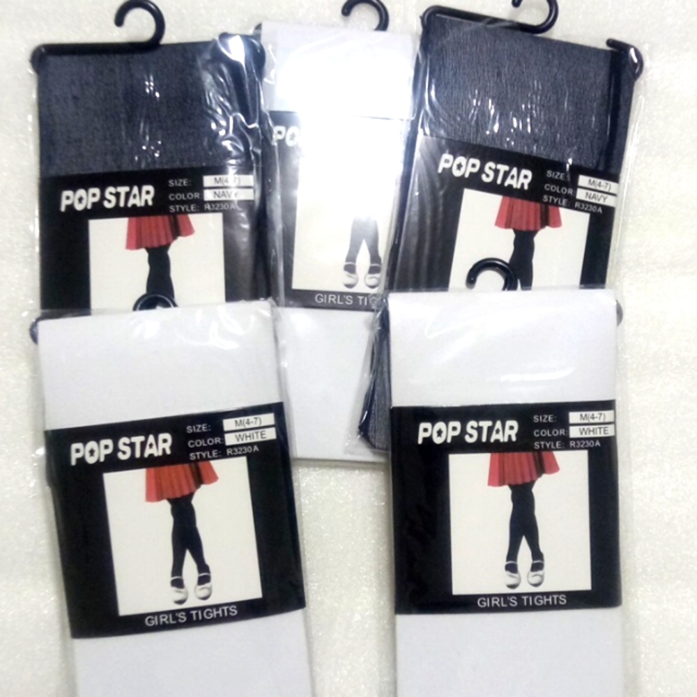5 packs or girls tights size m 4-7  navy blue and white